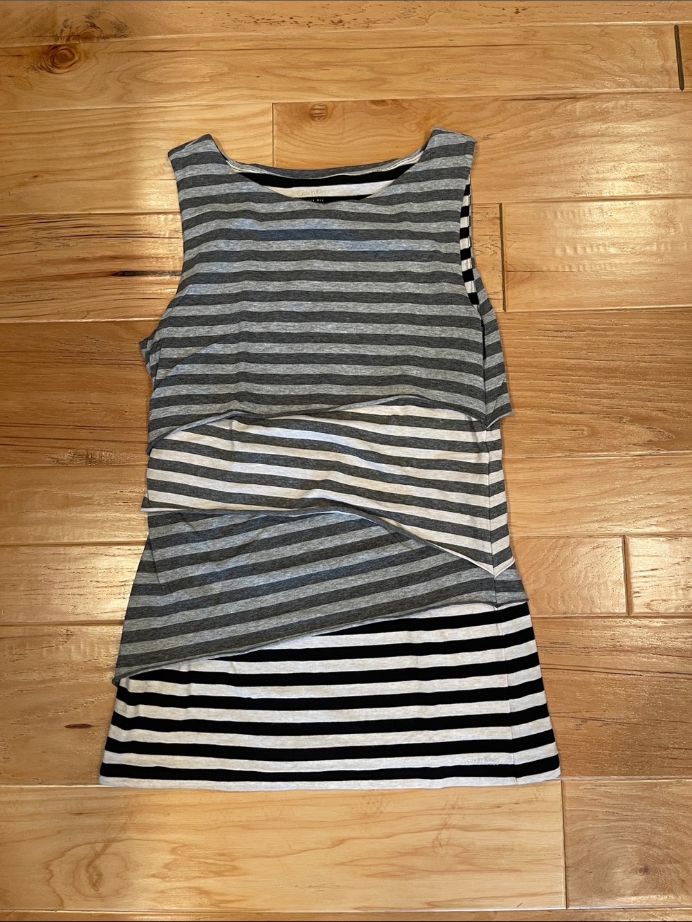 Calvin Klein Striped Layered Tank Top - Gray & White